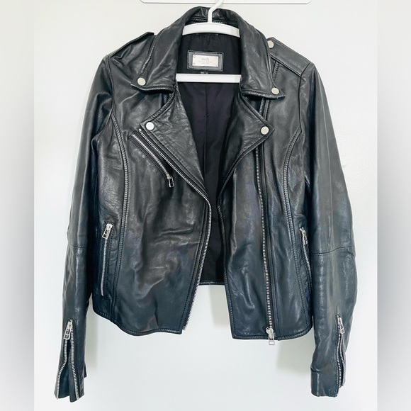 Mango Genuine Leather Biker Jacket XS Dark Brown Classic Moto Zip - Picture 3 of 9